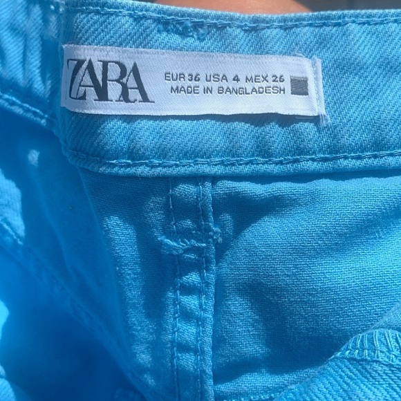 Zara size 4 blue denim jeans‎ high waisted buttons fly blue aqua teal vintage - Picture 3 of 10